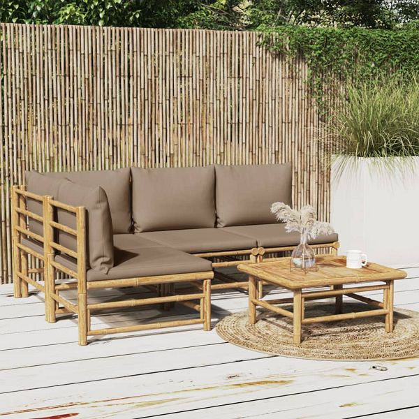 vidaXL 5-tlg. Garten-Lounge-Set mit Kissen Taupe Bambus, 3155138