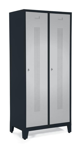 Deskin Garderobenspind mit Füßen, Alusilber RAL 9006, 590 x 500 x 1800 mm, 2 Abteile, Korpus: Anthrazit RAL 7021, 347065