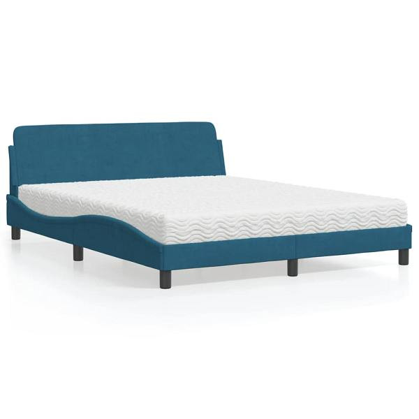 vidaXL Bett mit Matratze Blau 160x200 cm Samt, Weiß, 3208435