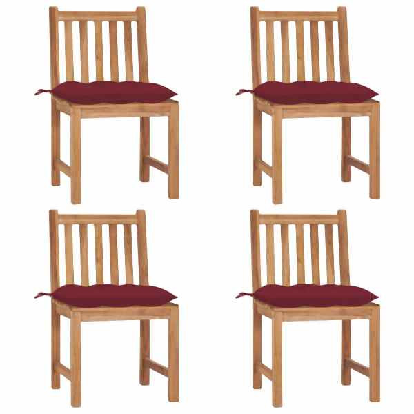 vidaXL Gartenstühle 4 Stück mit Kissen Massivholz Teak, 3073112