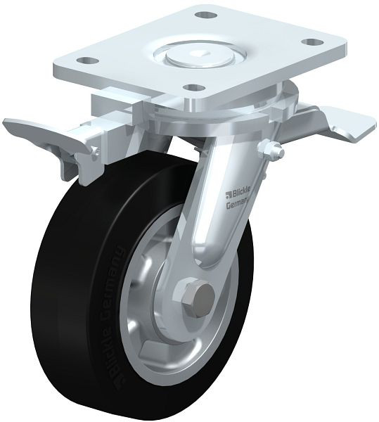 Blickle LO-ALEV 150K-ST-RI4 Stahlgeschweißte Schwerlast-Lenkrolle mit Feststeller, Elastik-Vollgummi, Schwarz, 852059