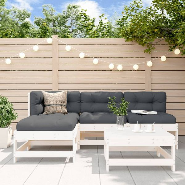 vidaXL 5-teilig Garten-Lounge-Set mit Kissen Weiß Massivholz, 3186047