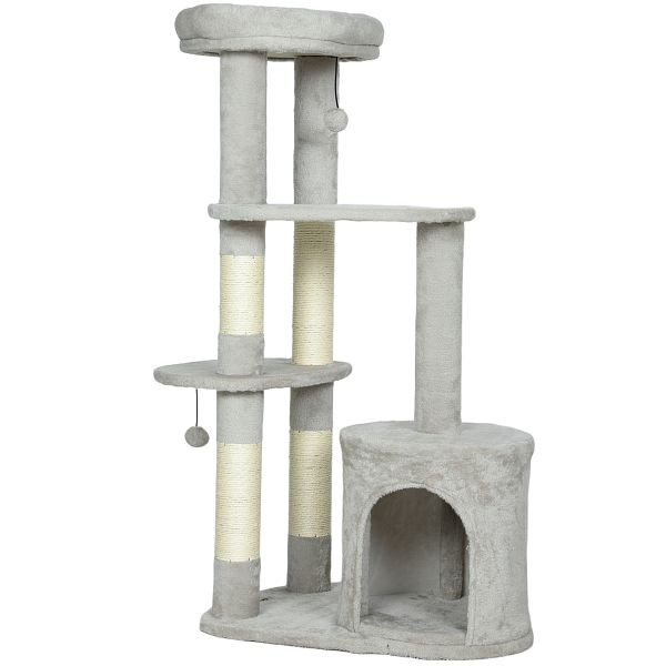 PawHut Kratzbaum 114 cm Katzenturm mit Höhle, Sisalstämme, Plattform, mehrstöckig ür mittelgroße Katzen unter 6 kg, D30-931V00LG