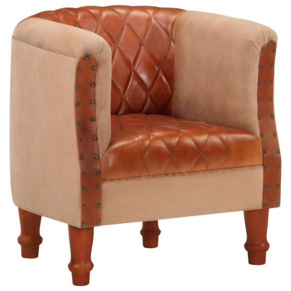 vidaXL Sessel Braun Echtleder und Massivholz Mango, 320603