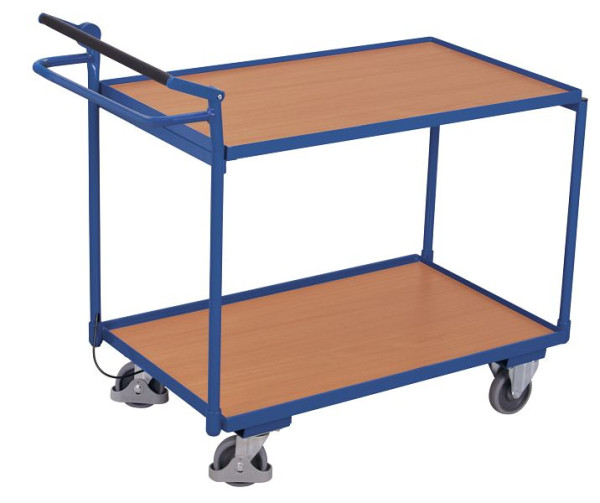 VARIOfit Tischwagen mit 2 Ladeflächen und Totmannbremse, Außenmaße: 1.175 x 625 x 1.045 mm, RAL 5010 enzianblau, sw-600.548