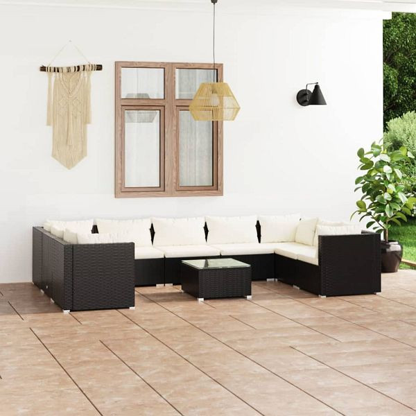 vidaXL 10-teilig Garten-Lounge-Set mit Kissen Poly Rattan Schwarz, 3101975