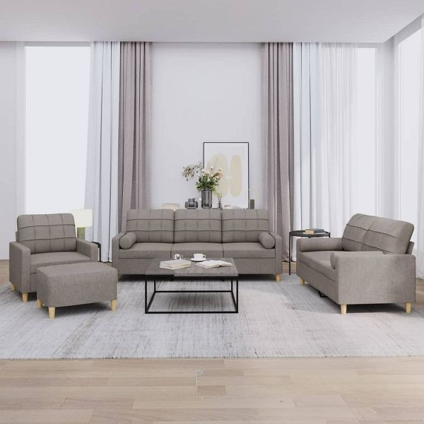 vidaXL 4-tlg. Sofagarnitur mit Kissen Taupe Stoff, 3201273