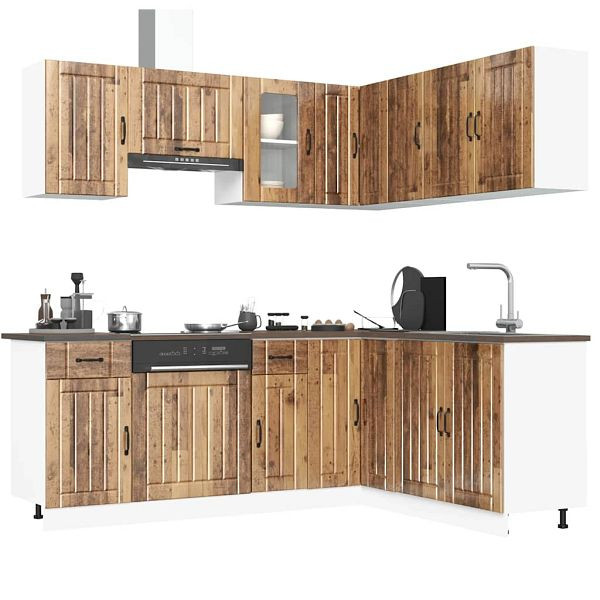 vidaXL 11-tlg. Küchenschrank-Set Kalmar Altholz-Optik Holzwerkstoff, 3314949