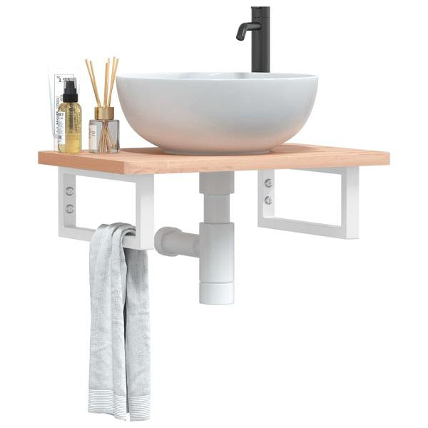 vidaXL Waschbeckenregal Wandmontage Stahl und Massivholz Buche, 3302356