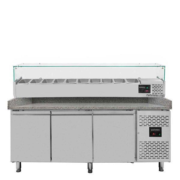 Vaiotec EASYLINE Pizzakühltisch 800 / 3-türig "grau" inkl. Kühlaufsatz GN1/4, 11259