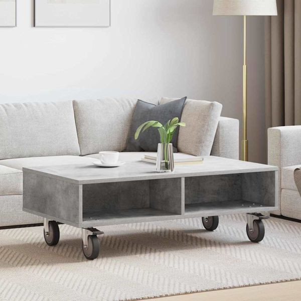 vidaXL Beistelltisch mit Rädern Beton Grau 90 x 50 x 30 cm, 891019