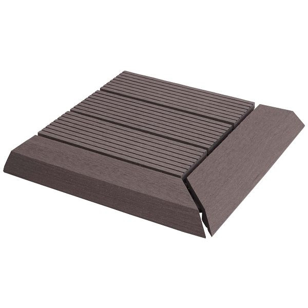 Mendler WPC Eck-Bodenfliese Rhone + Abschluss, Holzoptik Terrasse, 30x30cm Premium, Ecke rechts, grau linear, 77613