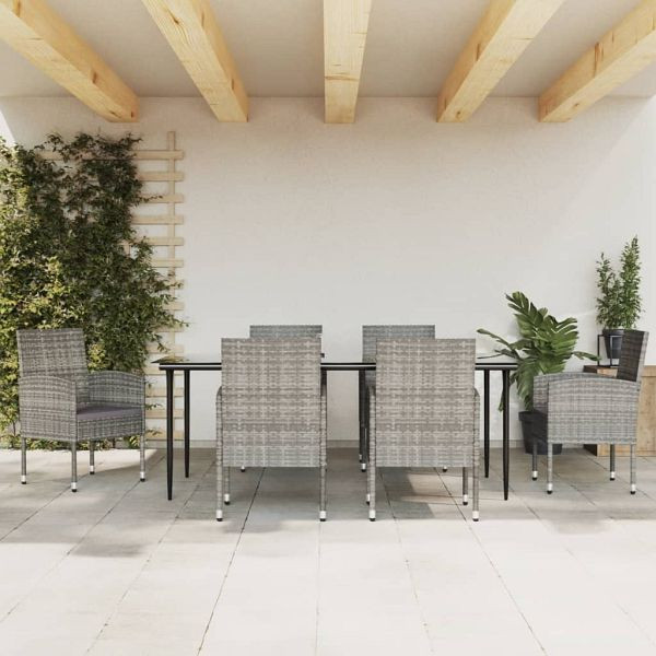 vidaXL 7-teilig Garten-Essgruppe Grau und Schwarz Poly Rattan und Stahl, 3203326