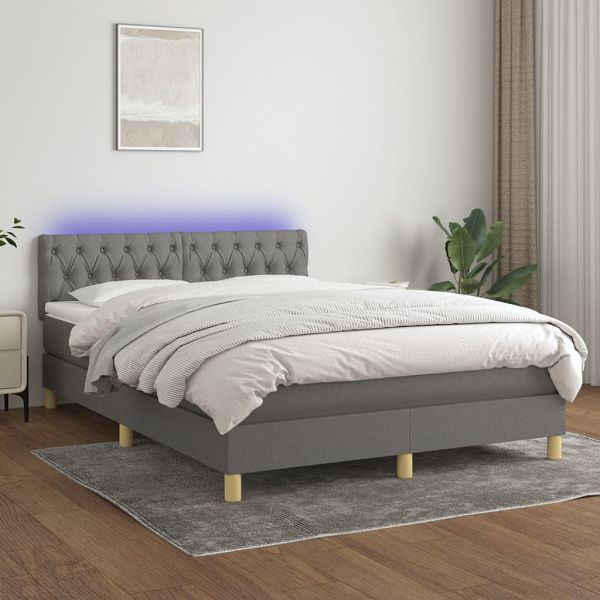 vidaXL Boxspringbett mit Matratze & LED Dunkelgrau 140x200 cm Stoff, 3133958