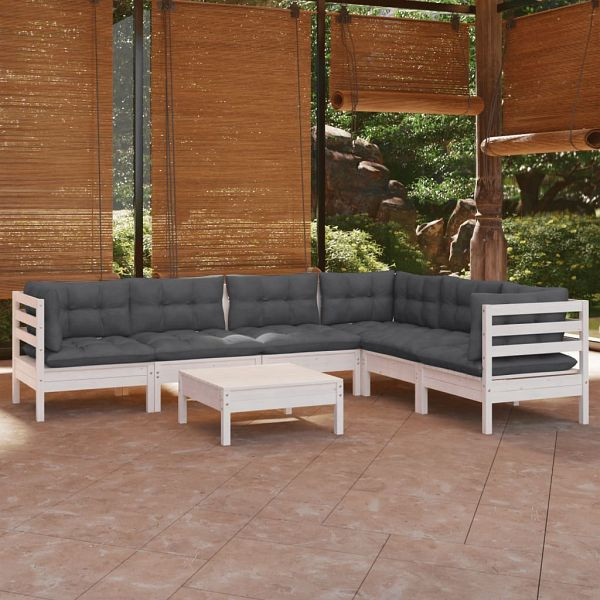 vidaXL 7-teilig Garten-Lounge-Set mit Kissen Weiß Kiefer Massivholz, 3096690