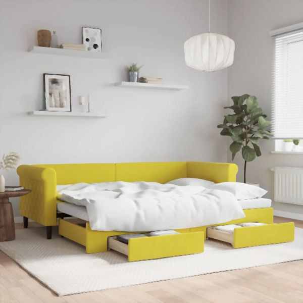 vidaXL Tagesbett Ausziehbar mit Schubladen Gelb 80x200 cm Samt, 3197817