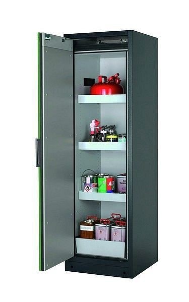 asecos Sicherheitsschrank Q-CLASSIC-90, Q90.195.060 in resedagrün RAL 6011 mit 3x Wannenboden Standard (Stahlblech), 30072-048-30080