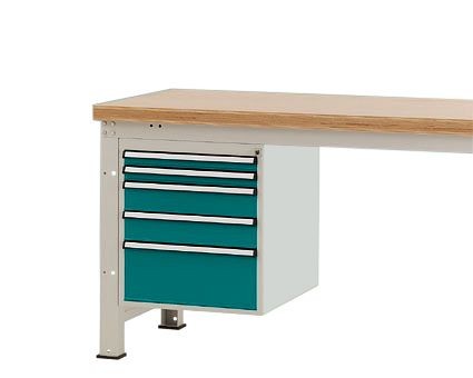 Manuflex Gehäuse-Unterbau PROFI, Nutzhöhe 500 mm mit 5 Schubfächern, für Werkbanktiefe 700 mm, Wasserblau, ZB4881.5021