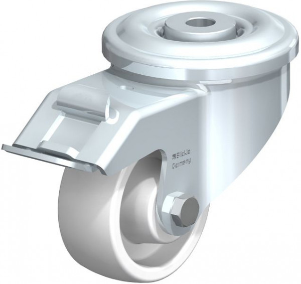 Blickle LKR-SPO 75G-FI Stahlblech-Lenkrolle, schwere Ausführung, mit Rückenloch & Feststeller, Polyamid, Weiß, 758416