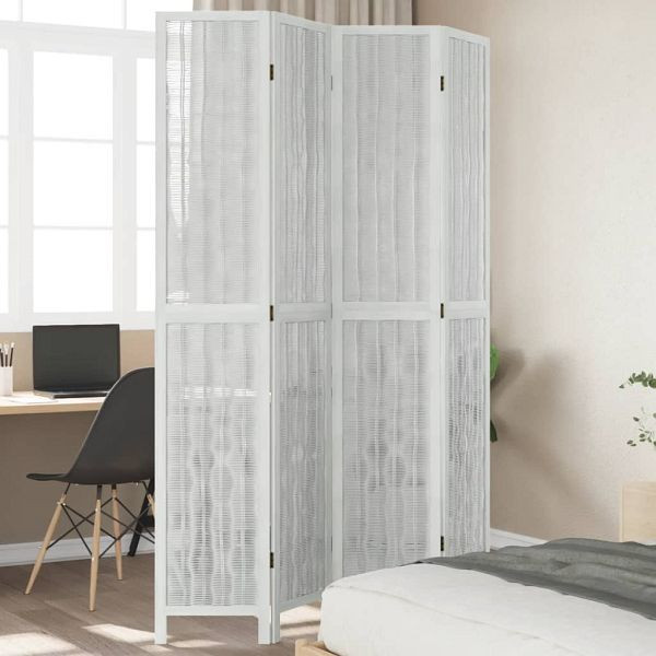 vidaXL 4-teilig Raumteiler Weiß Massivholz Paulownia, 358676