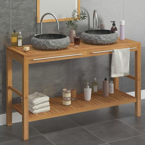 vidaXL Waschtisch Massivholz Teak mit Waschbecken Marmor Schwarz, 3058170