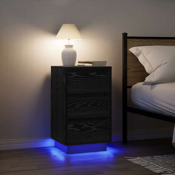 vidaXL Nachttisch mit LED-Leuchten Schwarz 38x34x65 cm, 861302