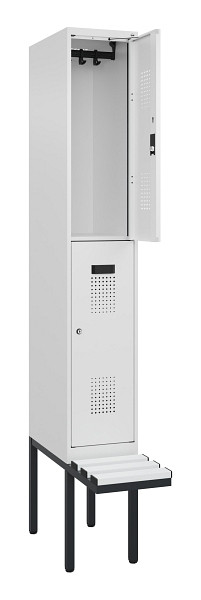 C+P Doppelstock-Spind Evolo PLUS, Bank, 2 Fächer, 2120x300x815mm, 9016/9016, Zylinderschloss, Sitzfläche Kunststoff, 0493407-10 S10134