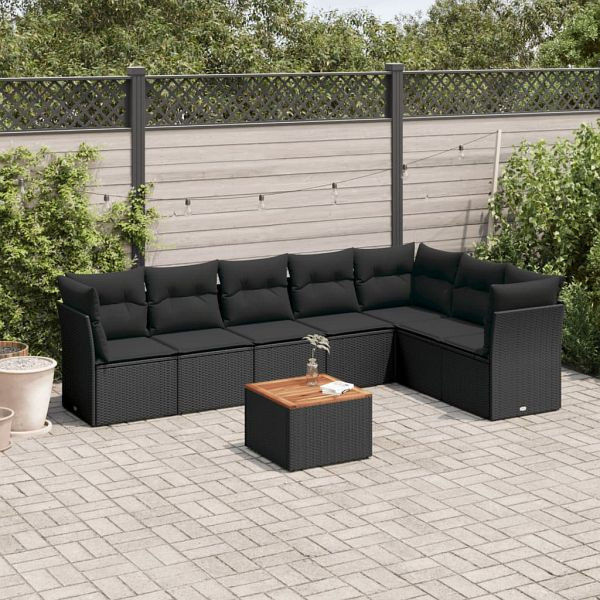 vidaXL 8-teilig Garten-Sofagarnitur mit Kissen Schwarz Poly Rattan, 3256006