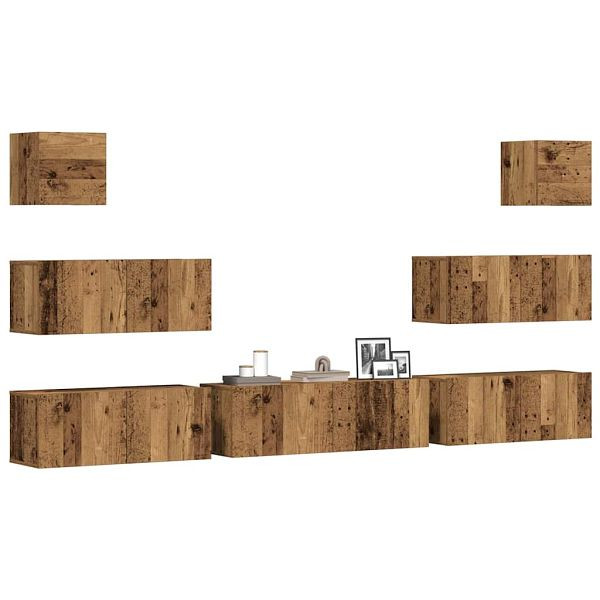 vidaXL 7-tlg. TV-Schrank-Set Wandmontage Altholz-Optik Holzwerkstoff, 3329019