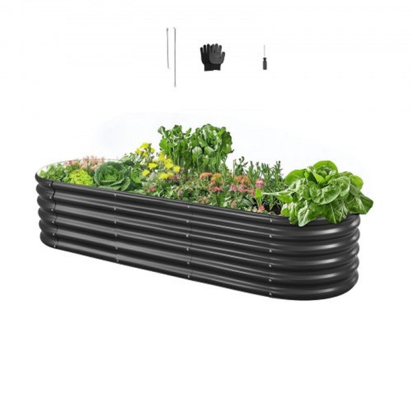 VEVOR Hochbeet Metall 2000x600x420 mm, oval, mit offenem Boden & abgerundeten Kanten für Gemüse, Blumen & Kräuter, JSYHZZC65619SVQ34002V0