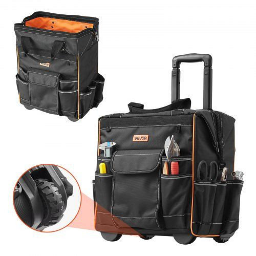 VEVOR Werkzeugtasche mit Rollen, 50 kg Tragkraft, 25 Taschen, Teleskopgriff & Standfuß, 390x290x420 mm, GLGJD15YC600Y4UPW001V0