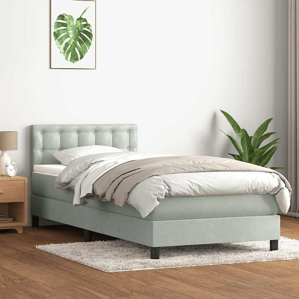 vidaXL Boxspringbett mit Matratze Hellgrau 80x210 cm Samt, 3316569