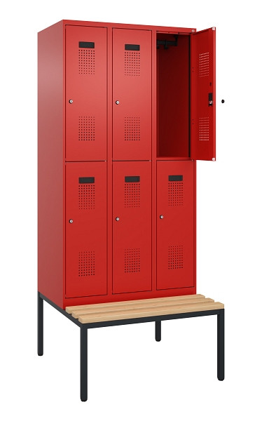 C+P Doppelstock-Spind Evolo PLUS, Bank, 6 Fächer, 2120x900x815mm, 3020/3020, Zylinderschloss, Sitzfläche Buche-Hartholz, Sitzbank, 0493507-30 S10052
