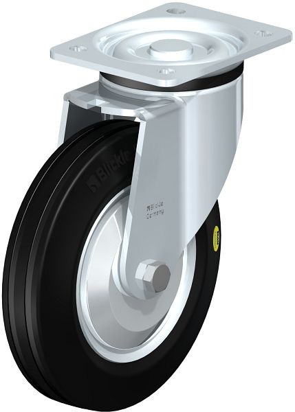 Blickle LK-RD 200K-FA Stahlblech-Lenkrolle, schwere Ausführung, mit Anschraubplatte, Zweikomponenten-Vollgummi, Schwarz, 99770