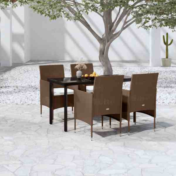 vidaXL 5-tlg. Garten-Essgruppe mit Kissen Braun und Schwarz, 3099301