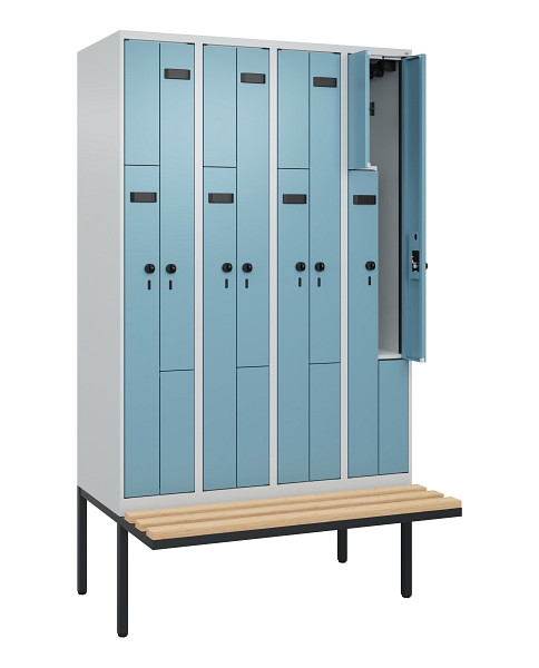 C+P Z-Spind Evolo PLUS, Bank, 8 Fächer, 2120x1200x815mm, 7035/0010, Drehriegel, Sitzfläche Holz, 0490437-408 S10000