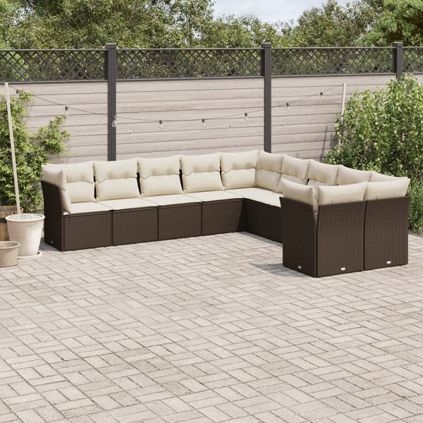 vidaXL 10-teilig Garten-Sofagarnitur mit Kissen Braun Poly Rattan, 3250082