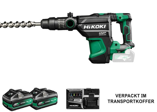 HiKOKI 36V Akku-Bohr- & Meißelhammer (Brushless) SDS-Max, 36 Volt, 2 x 4.0 Ah Multi Volt, DH3640DA (4.0 MV) (Transportkoffer), DH3640DAWAZ