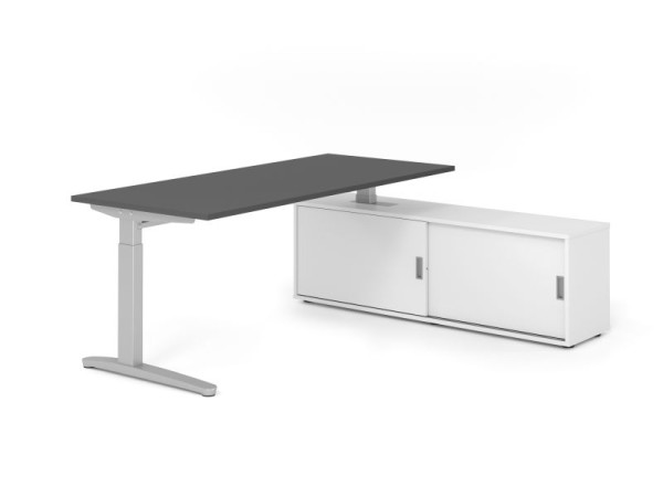 Hammerbacher Schreibtisch XB19, 180x80cm, Platte: Graphit, 25mm dick, C-Fuß Gestell Silber, höheneinstellbar, Ahorn, SB/G/S/W/W, VXBE19SB/G/S/W/W