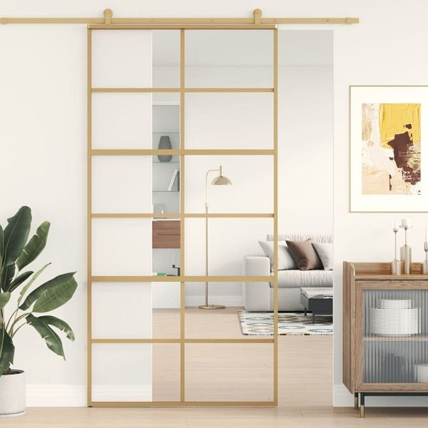 vidaXL Schiebetür Golden 102,5x205 cm ESG-Klarglas und Aluminium, 155168