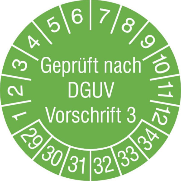 Stein HGS Prüfplaketten mit Jahresfarbe (6 Jahre), Ø 30 mm, grün, 2029-2034, 31.c2105-29
