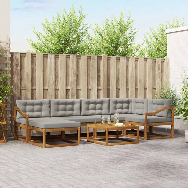 vidaXL Outdoor-Sofagarnitur mit Kissen 7-teilig Natürlich und Hellgrau, 3367874