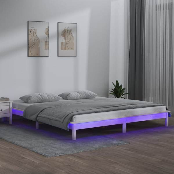 vidaXL Massivholzbett mit LED-Beleuchtung Weiß 200x200 cm, 820627
