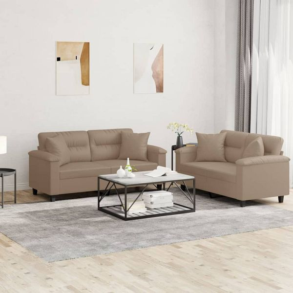 vidaXL 2-teilig Sofagarnitur mit Kissen Cappuccino-Braun Kunstleder, 3202376