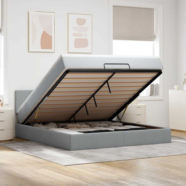 vidaXL Ottomane Bett mit Matratze & LEDs Hellgrau 180x200 cm Stoff, 3312243