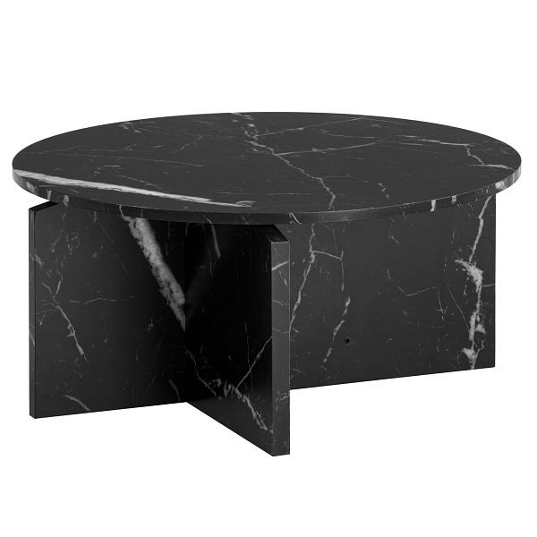 Wohnling Couchtisch 70x70x33cm Schwarz Sofatisch in Marmor-Optik, Design Wohnzimmertisch Rund, Loungetisch Groß, Kaffeetisch Beistelltisch, WL6.912