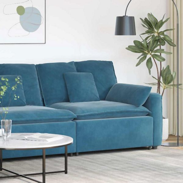 vidaXL Modulares Sofa Endmodul mit Armlehne Kissen Blau 100 cm, 4104398