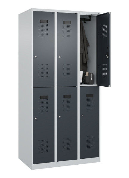 C+P Doppelstöckiger Spind Evolo PLUS, 6 Fächer, 1850x900x500mm, 7035/7016, Zylinderschloss, 049300-30 S10039