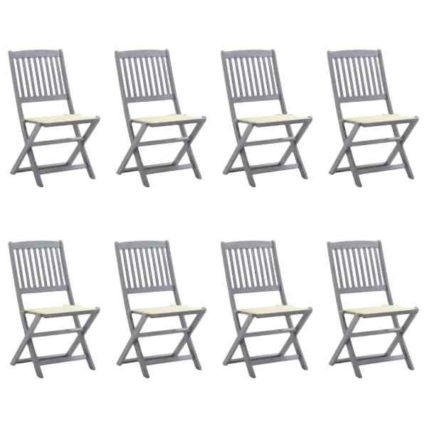 vidaXL Klappbare Gartenstühle 8 Stück mit Kissen Massivholz Akazie, 3078292