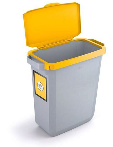 VAR Wertstoffsammler aus Polyethylen (PE), 60 Liter, grau, gelber Klappdeckel, mit Info-Rahmen, 311652